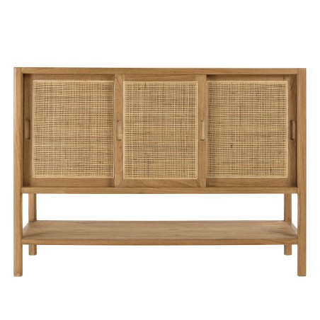 2-shelf, 3-door sideboard in mindi wood and natural rattan | Amy Collection