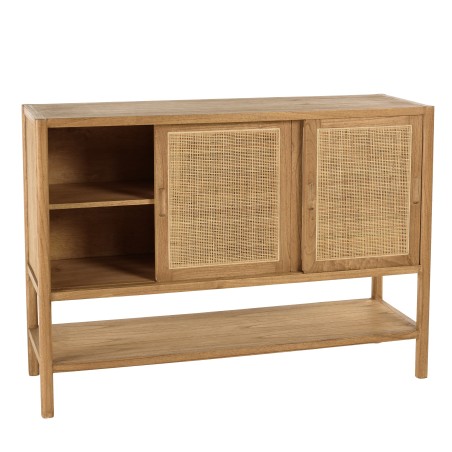 2-shelf, 3-door sideboard in mindi wood and natural rattan | Amy Collection