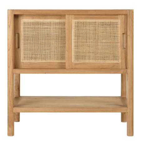 Sideboard with 2 shelves and 2 sliding doors in mindi wood and natural rattan | Amy Collection