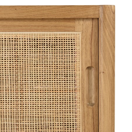 Sideboard with 2 shelves and 2 sliding doors in mindi wood and natural rattan | Amy Collection