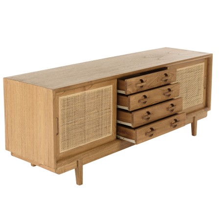TV cabinet in wood and natural rattan | Macabane Furniture - Amy