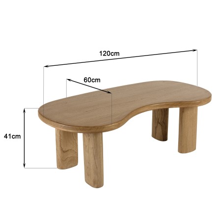 Wave-shaped coffee table in mindi wood | Amy