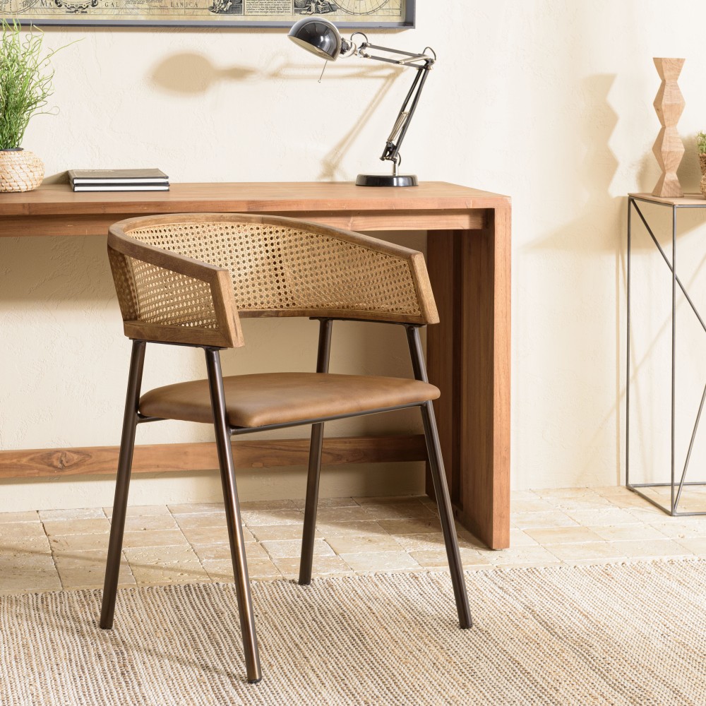 Fauteuils assise cuir dossier en manguier et rotin - Seconde main