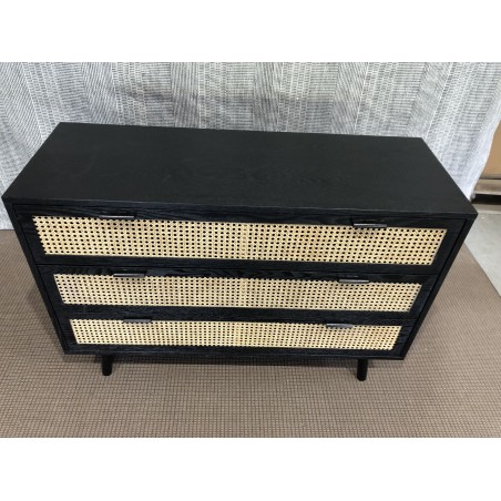 SECONDE MAIN - Commode noire 3 tiroirs cannage