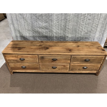 SANDY TV Stand in Brown with 6 Drawers | Recycled Pine