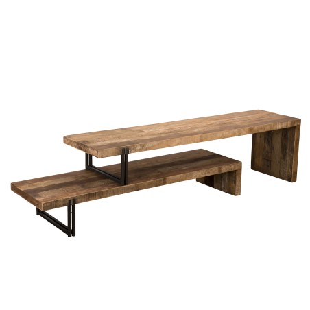 Meuble TV SIXTINE marron 2 niveaux Teck Acacia Mahogany recyclé