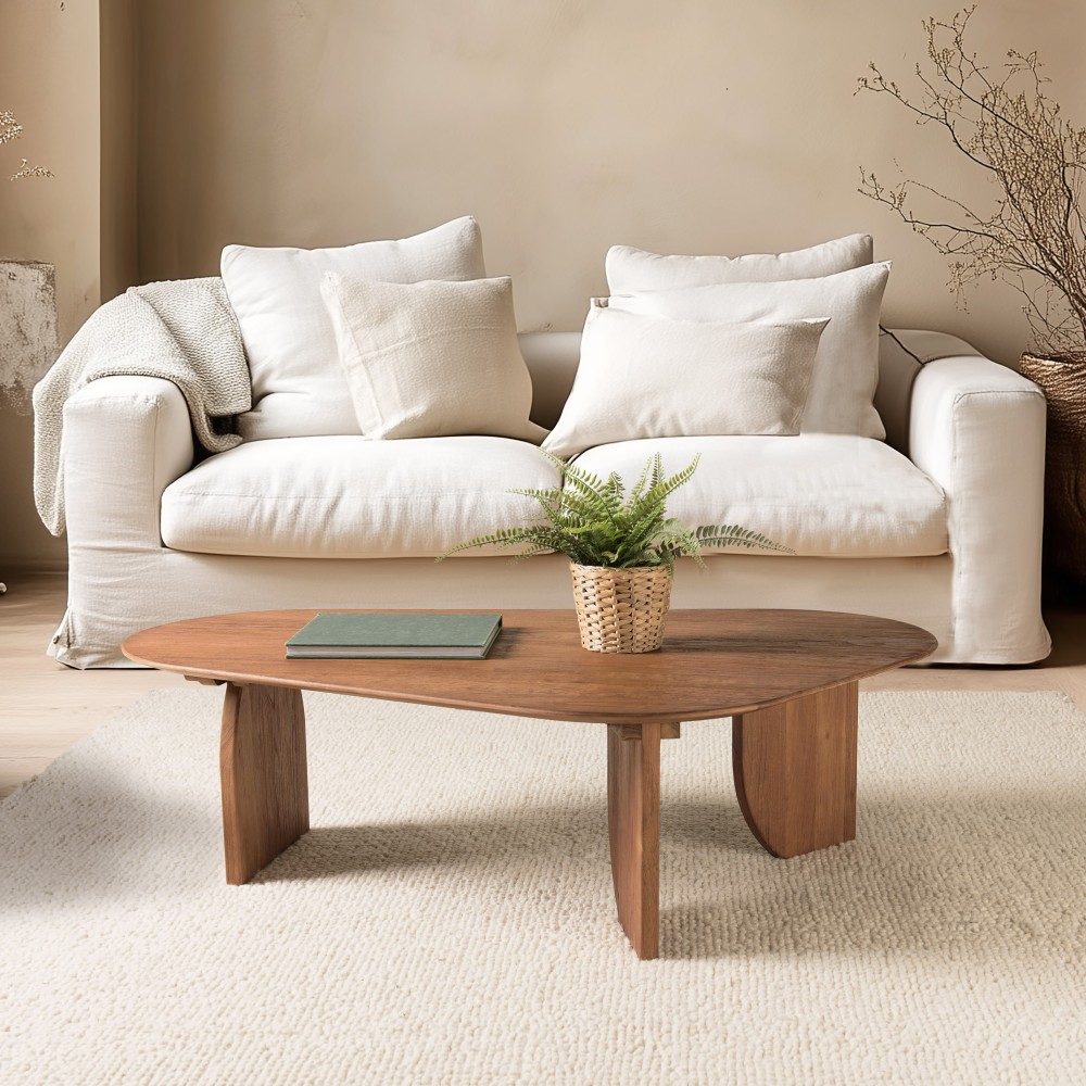 Organic-shaped coffee table in recycled teak | Sixtine Collection