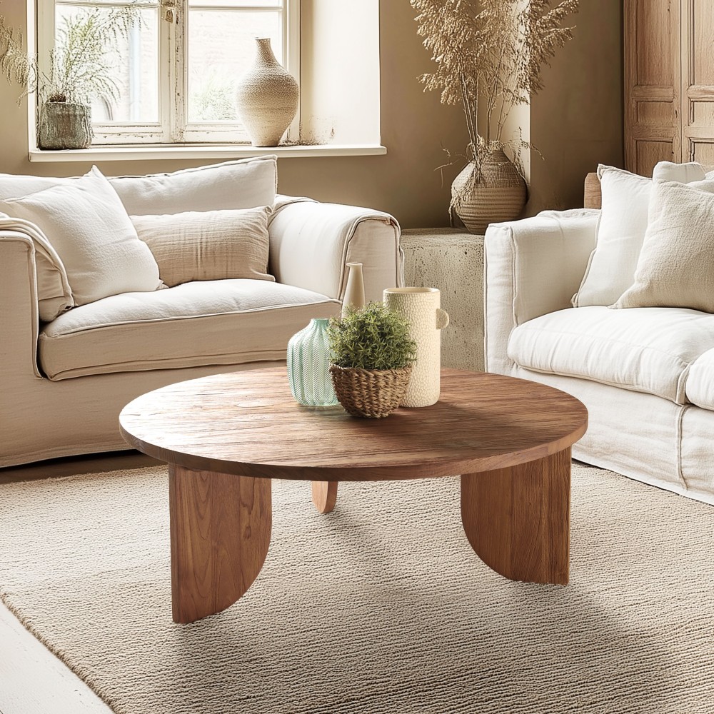 Round coffee table D100cm in recycled teak | Sixtine Collection
