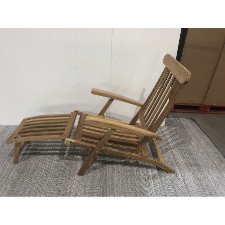 chaise longue de jardin en bois teck brut - Macabane | Seconde main