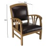 Teak wood and brown leather armchair | SECOND-HAND