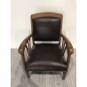 Teak wood and brown leather armchair | SECOND-HAND