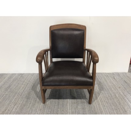 Fauteuil en bois de teck et cuir marron | SECONDE MAIN