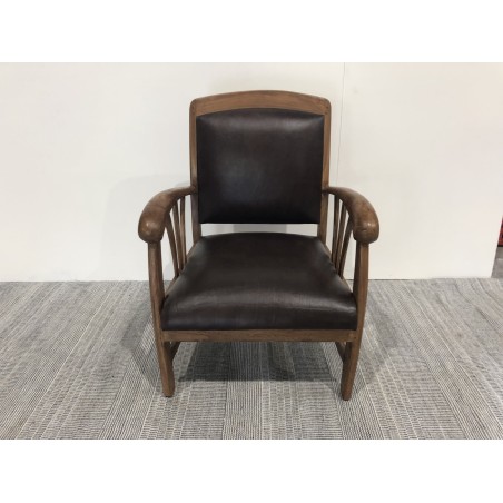 Fauteuil en bois de teck et cuir marron | SECONDE MAIN