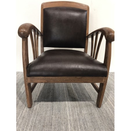 Fauteuil en bois de teck et cuir marron | SECONDE MAIN