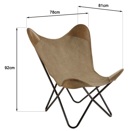 Chaise butterfly en toile et cuir | SECONDE MAIN