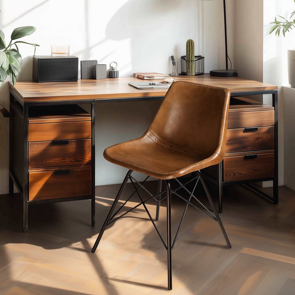 Chaises en cuir marron et pieds acier | Seconde main Chaises en cuir marron et pieds acier | Seconde main