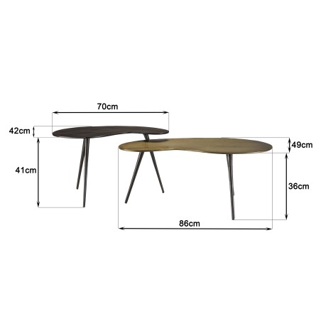 Set de 2 tables basses en aluminium noir mat et doré | Seconde main