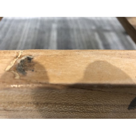 Taupe-coloured textilene sun lounger in teak | SECOND-HAND