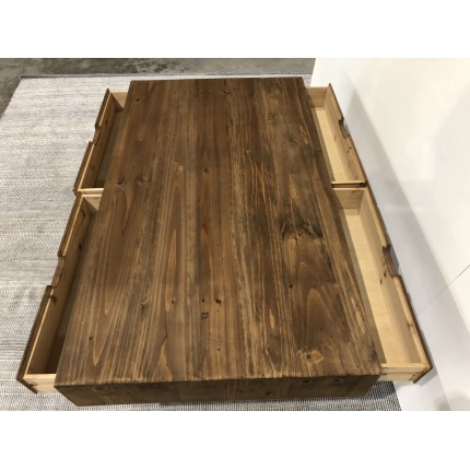 SECONDE MAIN - Table basse marron scandi rectangulaire 4 tiroirs bois