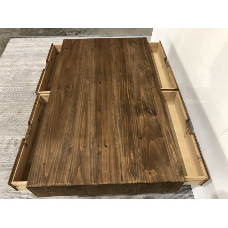 ANDY - Brown Rectangular Scandi Coffee Table with 4 Drawers | Pine Wood