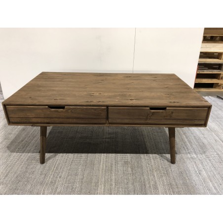 Second Hand- Brown rectangular Scandi coffee table with 4 drawers in Pine