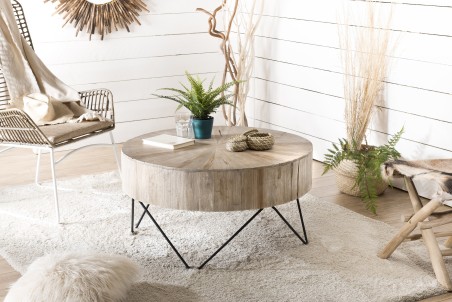 Round coffee table 90x90cm natural teak wood | Second-hand