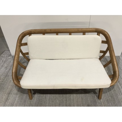 2-seater sofa with white cushions, wood and rattan | Second Hand