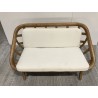 2-seater sofa with white cushions, wood and rattan | Second Hand 2-seater sofa with white cushions, wood and rattan | Second Hand