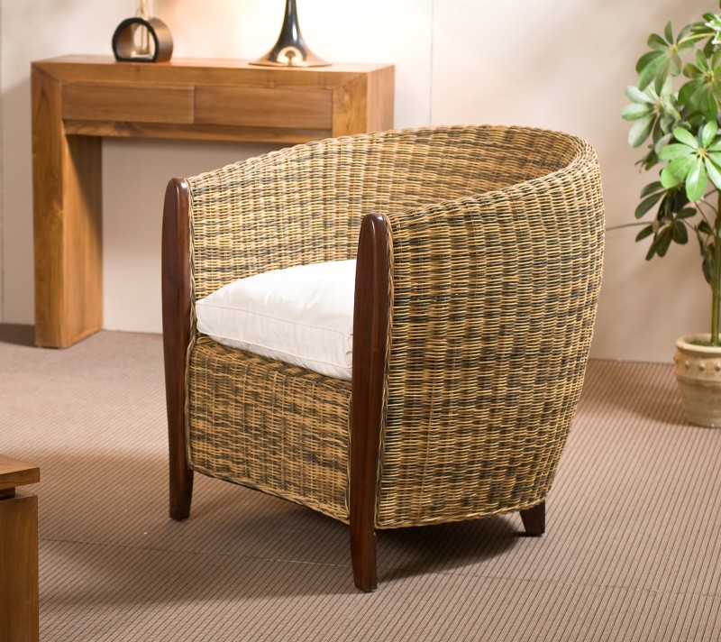 Fauteuil cabriolet rotin LORINE avec coussin