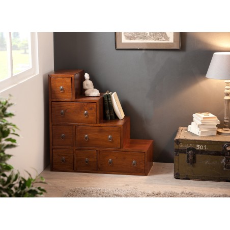 LORINE Small Brown Mindi Wood Staircase Cabinet