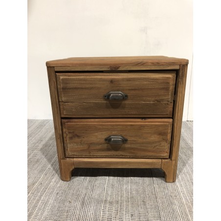 Brown bedside table with 2 drawers, recycled pine | Second Hand