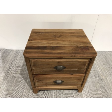 Brown bedside table with 2 drawers, recycled pine | Second Hand