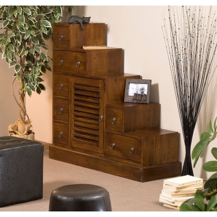 LAUREN Medium Brown Mindi Wood Staircase Cabinet