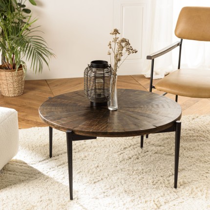 Round coffee table 80x80cm recycled wood with metal legs | Second Hand