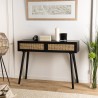 Black wooden console table with 2 drawers and cane detailing | Second-hand Black wooden console table with 2 drawers and cane detailing | Second-hand