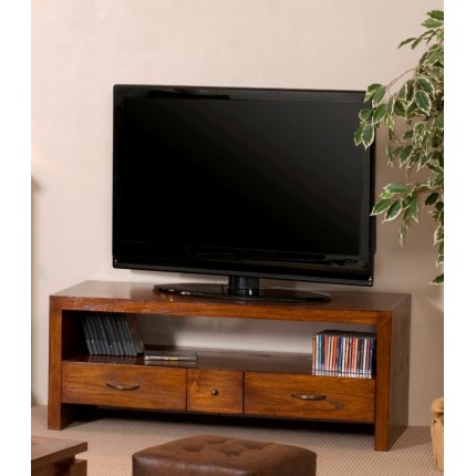 LORINE Brown TV Stand with 2 Large Drawers and 1 Small Drawer