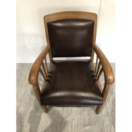 Teak and brown leather armchair | SECOND-HAND