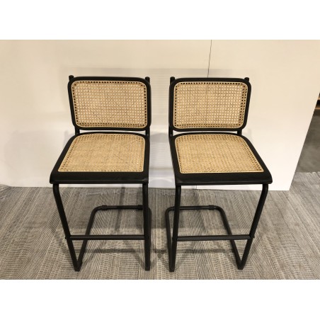 Lot de 2 tabourets de bar H65cm bois noir/cannage naturel | Seconde Main