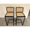 Lot de 2 tabourets de bar H65cm bois noir/cannage naturel | Seconde Main Lot de 2 tabourets de bar H65cm bois noir/cannage naturel | Seconde Main