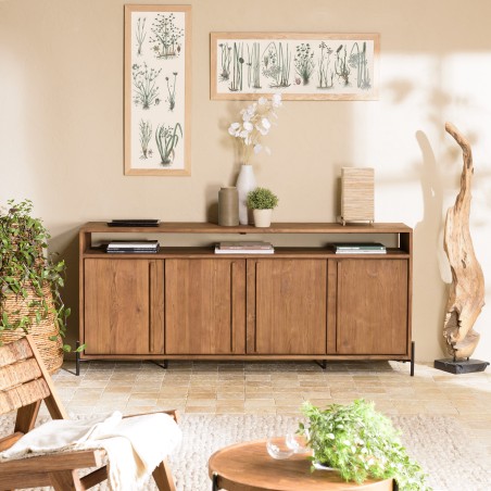 Sideboard with 4 doors and 2 niches in recycled teak wood | Second Hand
