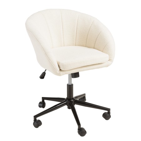 Office chair with castors in ecru fabric with rounded backrest | Mina Collection