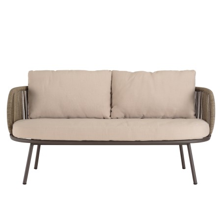 4-seater garden furniture set in steel and taupe synthetic rope | Vick