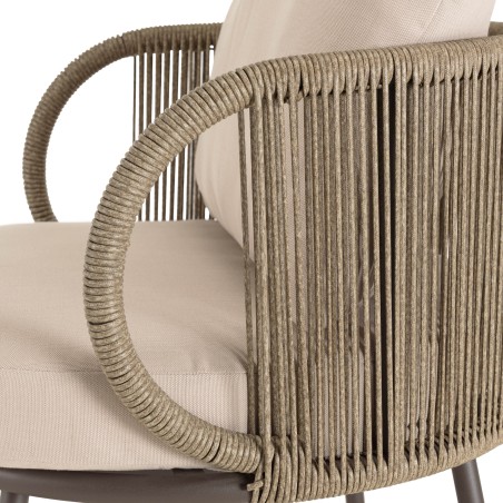 4-seater garden furniture set in steel and taupe synthetic rope | Vick