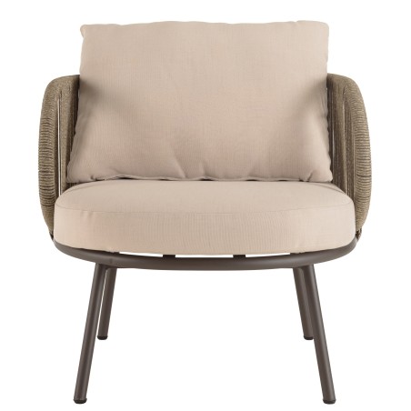 4-seater garden furniture set in steel and taupe synthetic rope | Vick