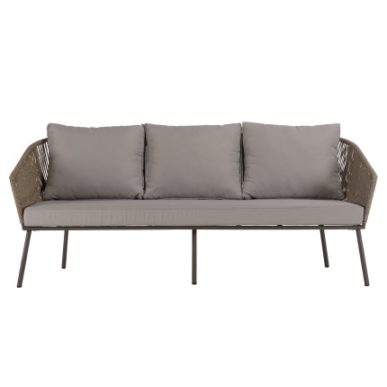 5-seater garden furniture set in steel, taupe synthetic rope, oiled acacia | Vick