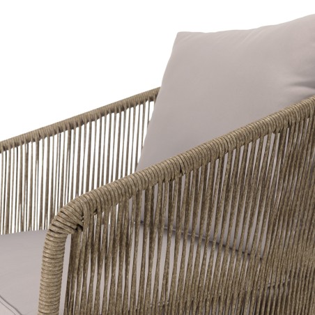 5-seater garden furniture set in steel, taupe synthetic rope, oiled acacia | Vick