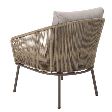 5-seater garden furniture set in steel, taupe synthetic rope, oiled acacia | Vick