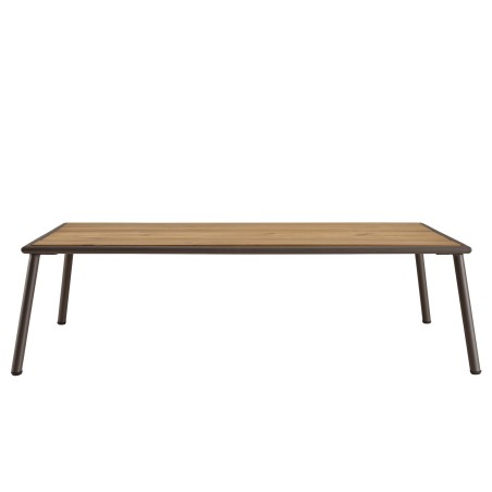 5-seater garden furniture set in steel, taupe synthetic rope, oiled acacia | Vick