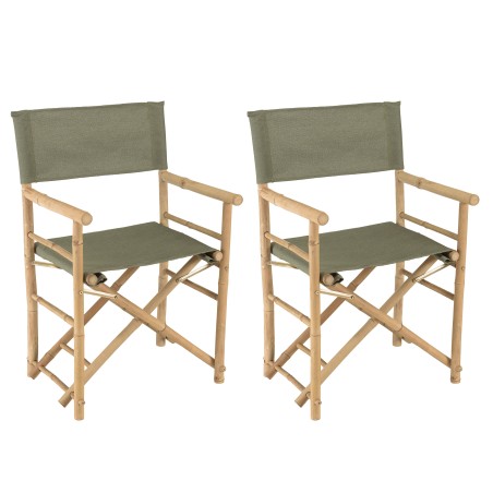 Set of 2 folding chairs in bamboo and green fabric | Macabane Furniture