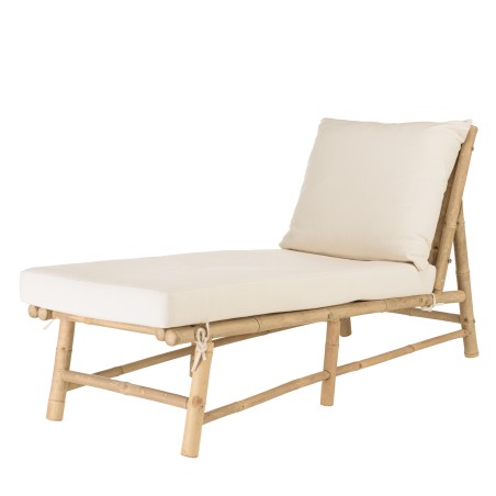 Bain de soleil en bambou avec coussins couleur crème | Collection Vital